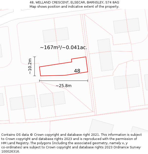 48, WELLAND CRESCENT, ELSECAR, BARNSLEY, S74 8AG: Plot and title map