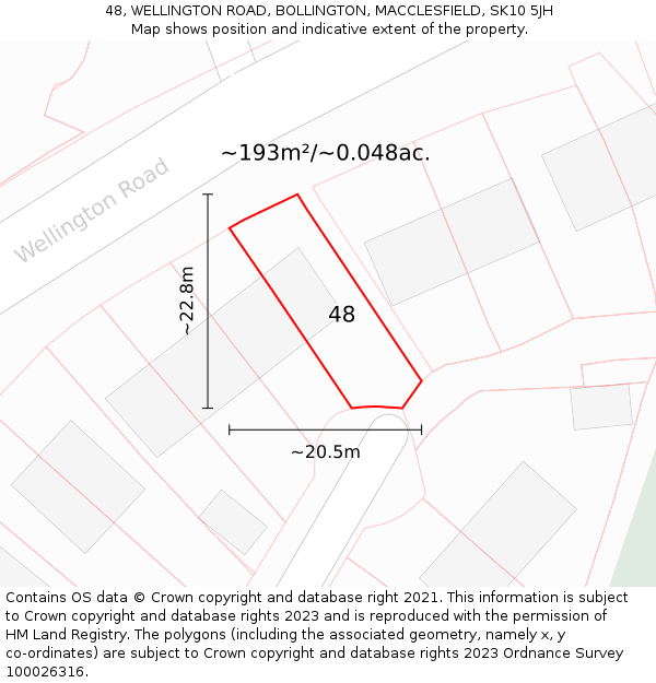 48, WELLINGTON ROAD, BOLLINGTON, MACCLESFIELD, SK10 5JH: Plot and title map