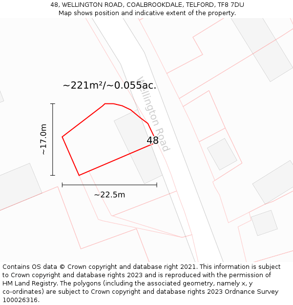 48, WELLINGTON ROAD, COALBROOKDALE, TELFORD, TF8 7DU: Plot and title map