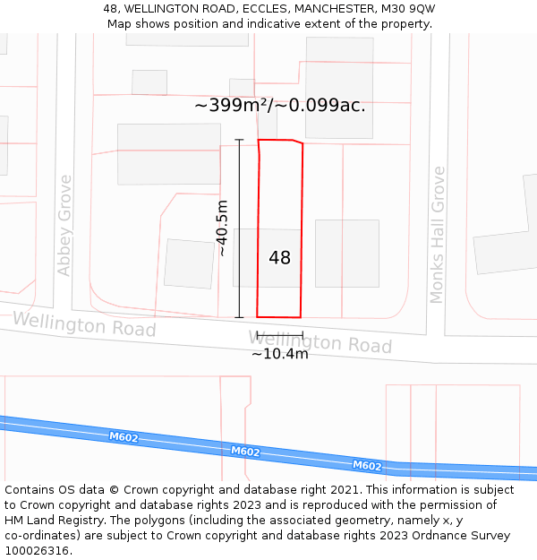 48, WELLINGTON ROAD, ECCLES, MANCHESTER, M30 9QW: Plot and title map