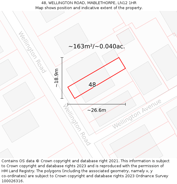 48, WELLINGTON ROAD, MABLETHORPE, LN12 1HR: Plot and title map