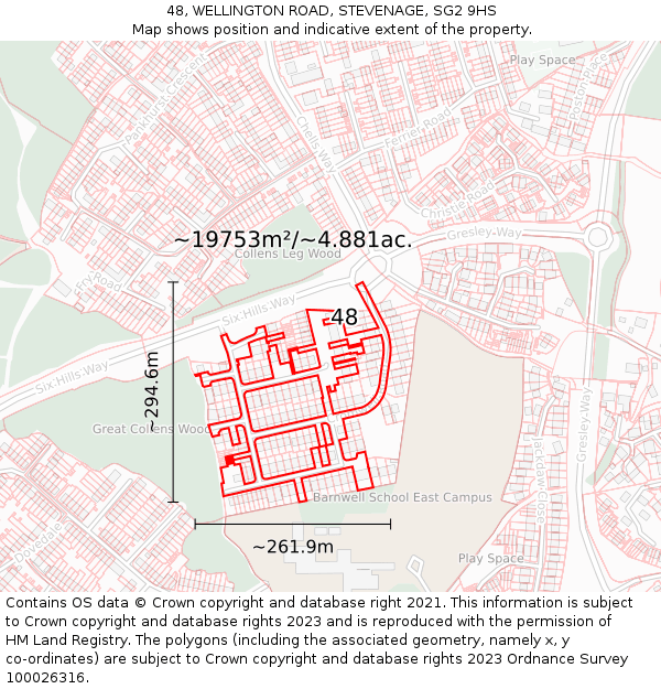 48, WELLINGTON ROAD, STEVENAGE, SG2 9HS: Plot and title map