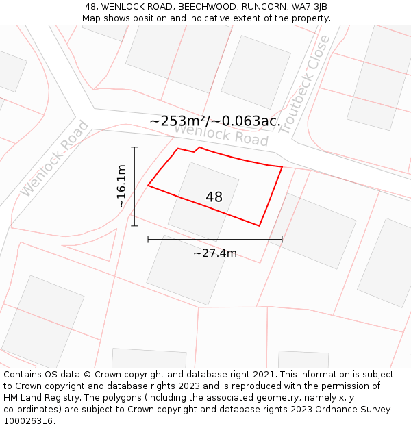 48, WENLOCK ROAD, BEECHWOOD, RUNCORN, WA7 3JB: Plot and title map
