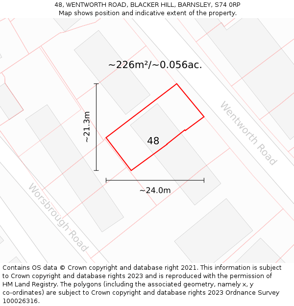 48, WENTWORTH ROAD, BLACKER HILL, BARNSLEY, S74 0RP: Plot and title map