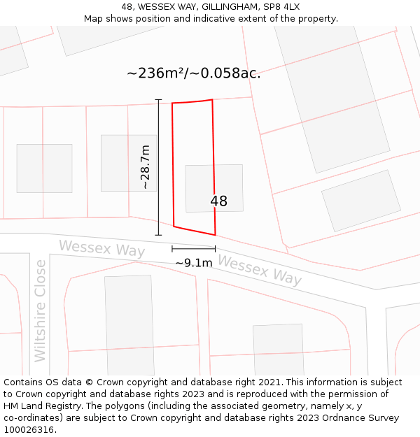 48, WESSEX WAY, GILLINGHAM, SP8 4LX: Plot and title map