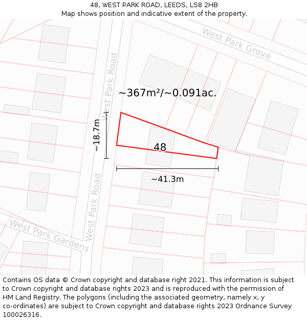 48, WEST PARK ROAD, LEEDS, LS8 2HB: Plot and title map