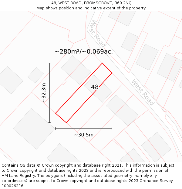48, WEST ROAD, BROMSGROVE, B60 2NQ: Plot and title map