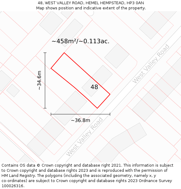 48, WEST VALLEY ROAD, HEMEL HEMPSTEAD, HP3 0AN: Plot and title map