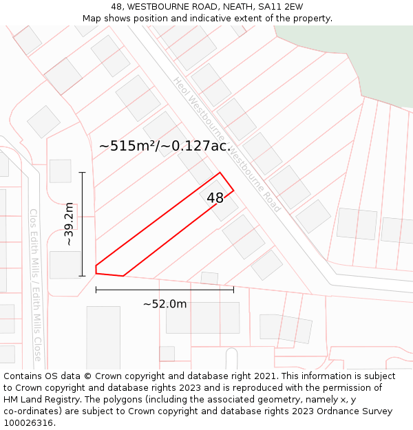 48, WESTBOURNE ROAD, NEATH, SA11 2EW: Plot and title map