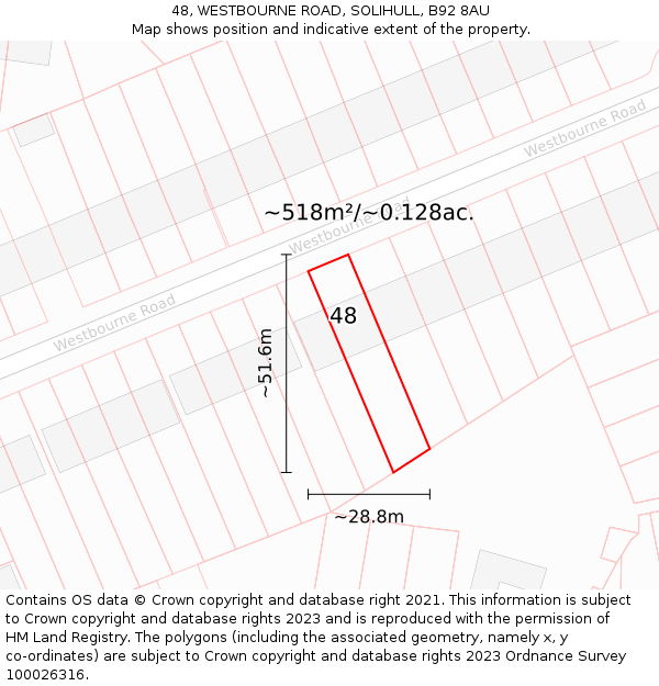 48, WESTBOURNE ROAD, SOLIHULL, B92 8AU: Plot and title map