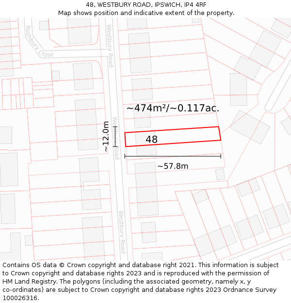 48, WESTBURY ROAD, IPSWICH, IP4 4RF: Plot and title map
