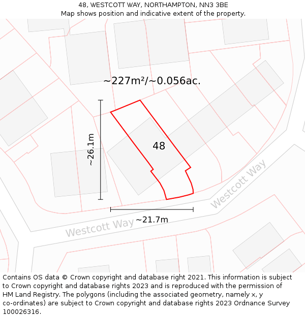 48, WESTCOTT WAY, NORTHAMPTON, NN3 3BE: Plot and title map