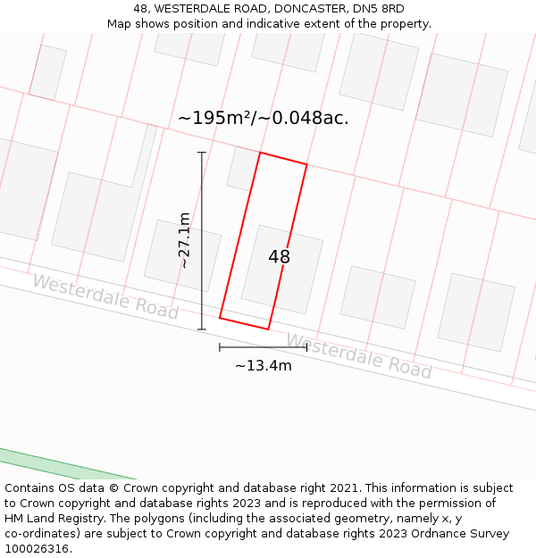 48, WESTERDALE ROAD, DONCASTER, DN5 8RD: Plot and title map