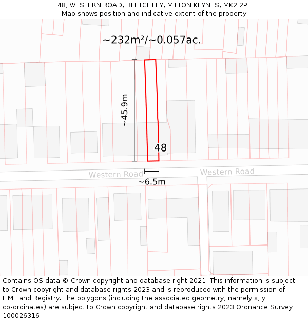 48, WESTERN ROAD, BLETCHLEY, MILTON KEYNES, MK2 2PT: Plot and title map