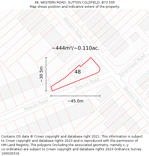 48, WESTERN ROAD, SUTTON COLDFIELD, B73 5SP: Plot and title map