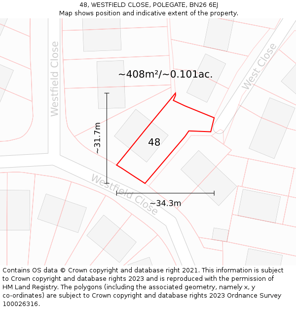 48, WESTFIELD CLOSE, POLEGATE, BN26 6EJ: Plot and title map