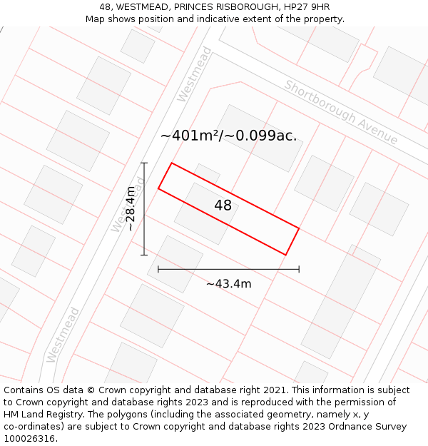 48, WESTMEAD, PRINCES RISBOROUGH, HP27 9HR: Plot and title map