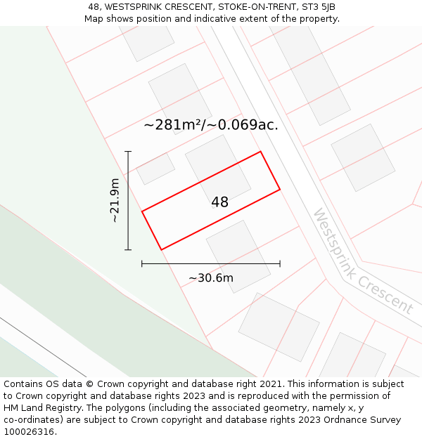 48, WESTSPRINK CRESCENT, STOKE-ON-TRENT, ST3 5JB: Plot and title map