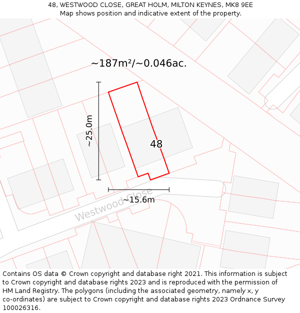 48, WESTWOOD CLOSE, GREAT HOLM, MILTON KEYNES, MK8 9EE: Plot and title map