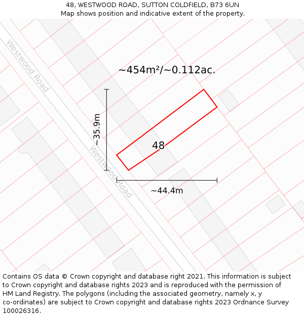 48, WESTWOOD ROAD, SUTTON COLDFIELD, B73 6UN: Plot and title map