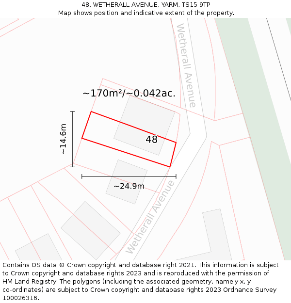 48, WETHERALL AVENUE, YARM, TS15 9TP: Plot and title map