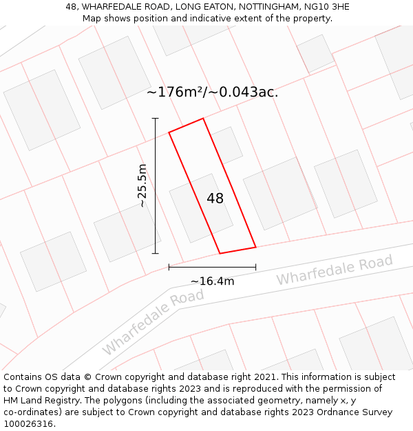 48, WHARFEDALE ROAD, LONG EATON, NOTTINGHAM, NG10 3HE: Plot and title map