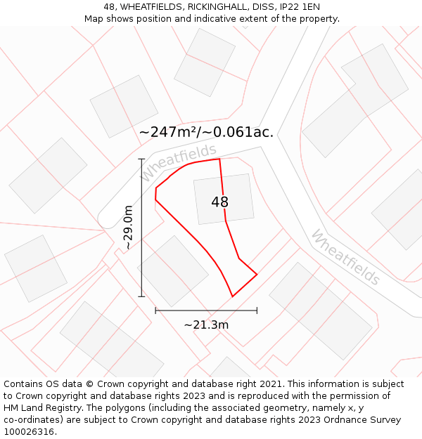48, WHEATFIELDS, RICKINGHALL, DISS, IP22 1EN: Plot and title map