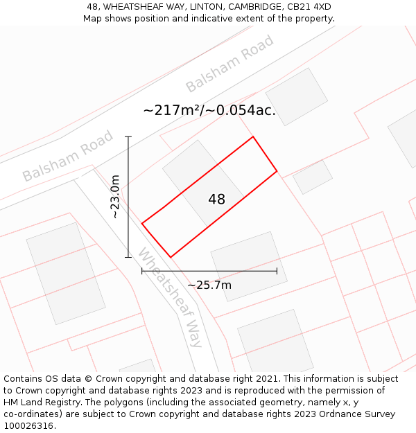 48, WHEATSHEAF WAY, LINTON, CAMBRIDGE, CB21 4XD: Plot and title map