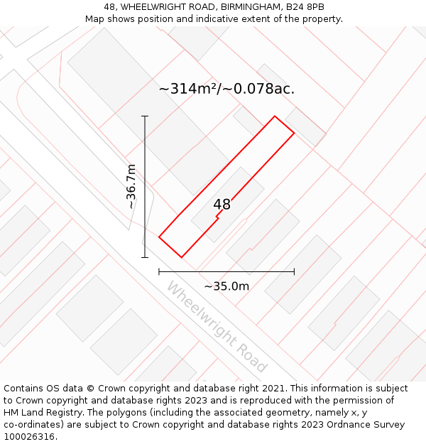 48, WHEELWRIGHT ROAD, BIRMINGHAM, B24 8PB: Plot and title map