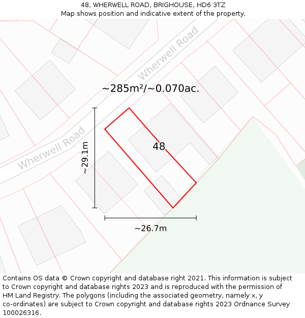 48, WHERWELL ROAD, BRIGHOUSE, HD6 3TZ: Plot and title map