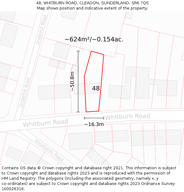 48, WHITBURN ROAD, CLEADON, SUNDERLAND, SR6 7QS: Plot and title map
