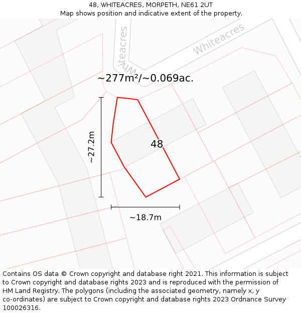48, WHITEACRES, MORPETH, NE61 2UT: Plot and title map