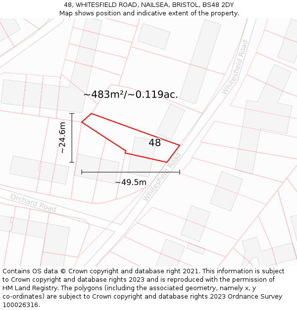 48, WHITESFIELD ROAD, NAILSEA, BRISTOL, BS48 2DY: Plot and title map