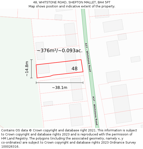 48, WHITSTONE ROAD, SHEPTON MALLET, BA4 5PT: Plot and title map