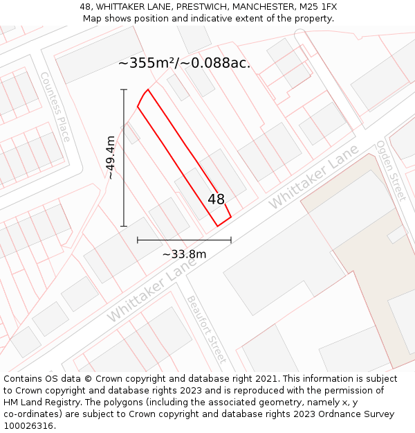 48, WHITTAKER LANE, PRESTWICH, MANCHESTER, M25 1FX: Plot and title map