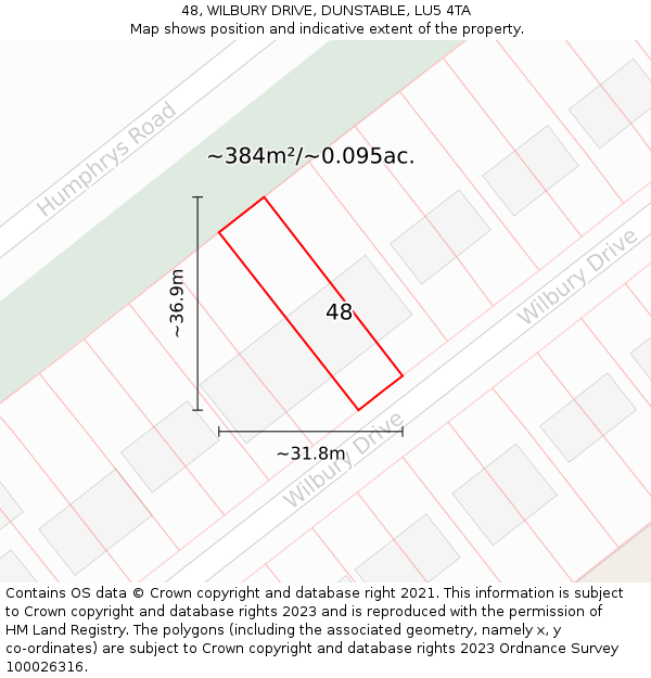 48, WILBURY DRIVE, DUNSTABLE, LU5 4TA: Plot and title map