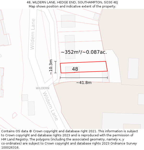 48, WILDERN LANE, HEDGE END, SOUTHAMPTON, SO30 4EJ: Plot and title map