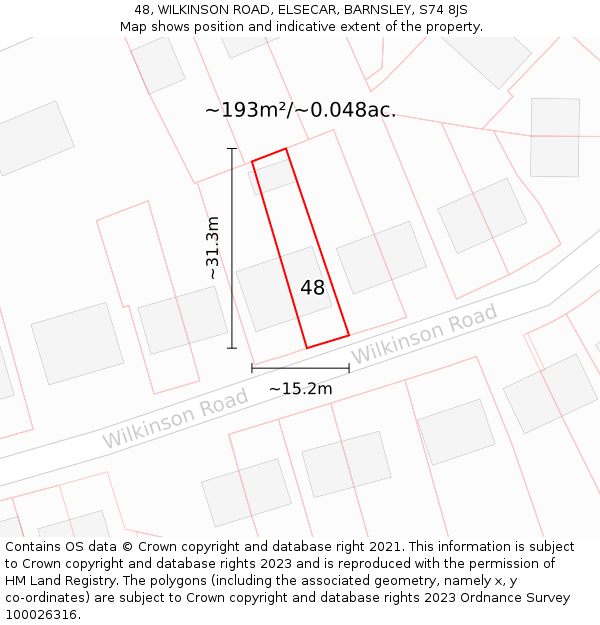 48, WILKINSON ROAD, ELSECAR, BARNSLEY, S74 8JS: Plot and title map