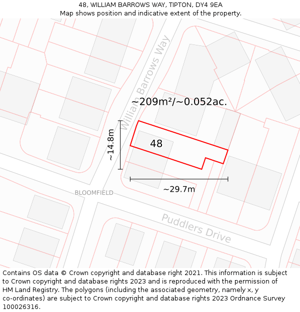 48, WILLIAM BARROWS WAY, TIPTON, DY4 9EA: Plot and title map