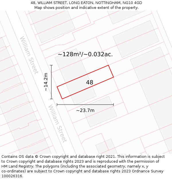 48, WILLIAM STREET, LONG EATON, NOTTINGHAM, NG10 4GD: Plot and title map