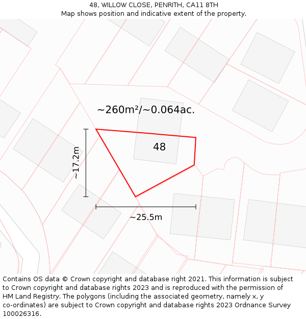 48, WILLOW CLOSE, PENRITH, CA11 8TH: Plot and title map