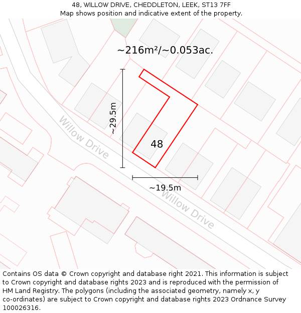 48, WILLOW DRIVE, CHEDDLETON, LEEK, ST13 7FF: Plot and title map
