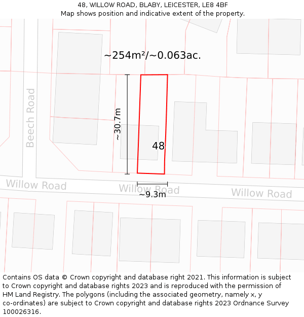 48, WILLOW ROAD, BLABY, LEICESTER, LE8 4BF: Plot and title map