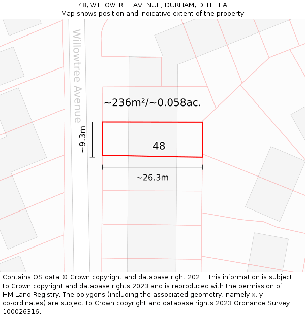 48, WILLOWTREE AVENUE, DURHAM, DH1 1EA: Plot and title map