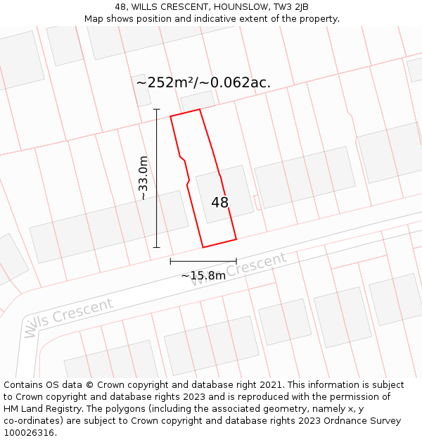 48, WILLS CRESCENT, HOUNSLOW, TW3 2JB: Plot and title map