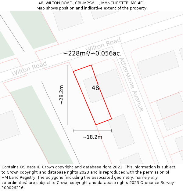 48, WILTON ROAD, CRUMPSALL, MANCHESTER, M8 4EL: Plot and title map