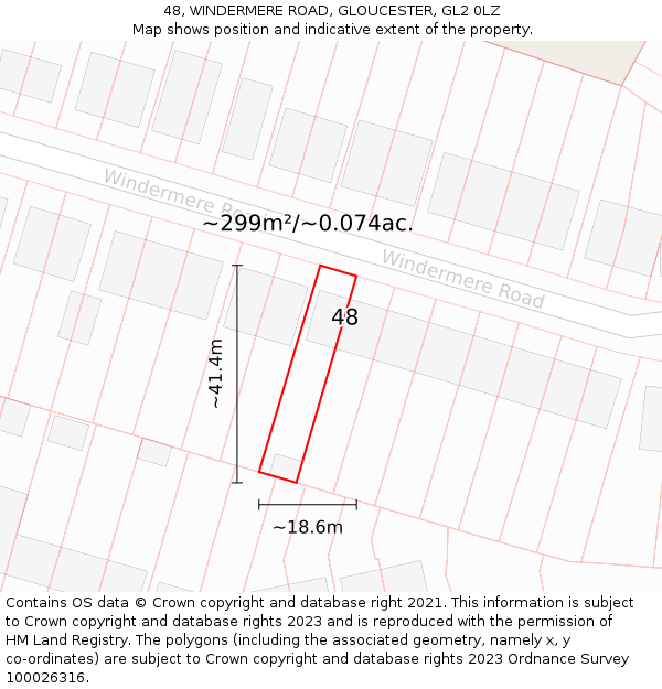48, WINDERMERE ROAD, GLOUCESTER, GL2 0LZ: Plot and title map