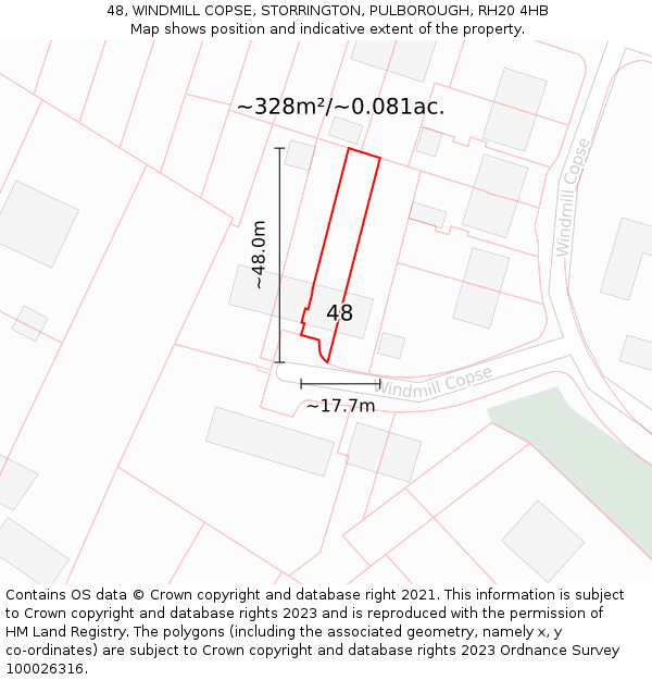 48, WINDMILL COPSE, STORRINGTON, PULBOROUGH, RH20 4HB: Plot and title map