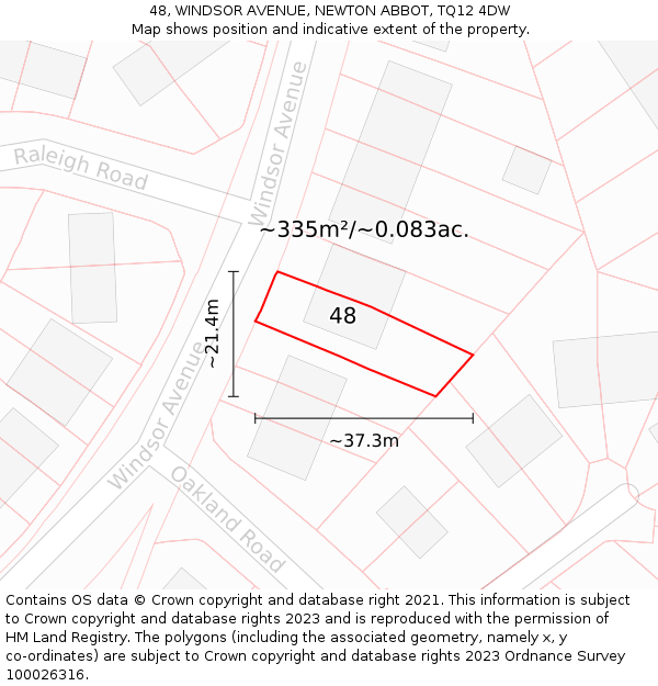 48, WINDSOR AVENUE, NEWTON ABBOT, TQ12 4DW: Plot and title map