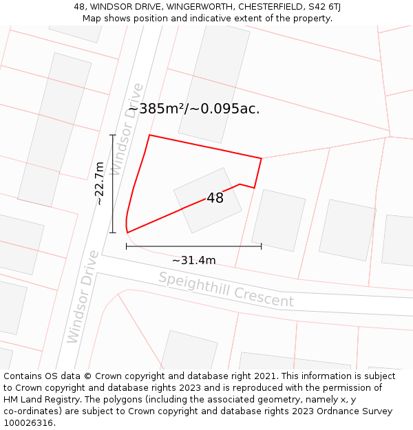 48, WINDSOR DRIVE, WINGERWORTH, CHESTERFIELD, S42 6TJ: Plot and title map